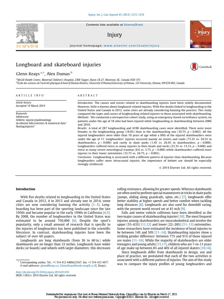 Longboard and Skateboard Injuries PDF Roller Sports Boardsports