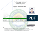 Provisional Admission Letter: Chaudhary Devi Lal University Sirsa-125055, Haryana