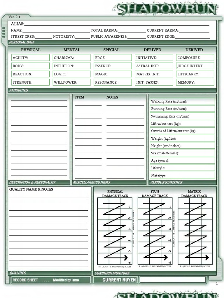 Shadowrun Character Sheet | PDF | Computing And Information Technology