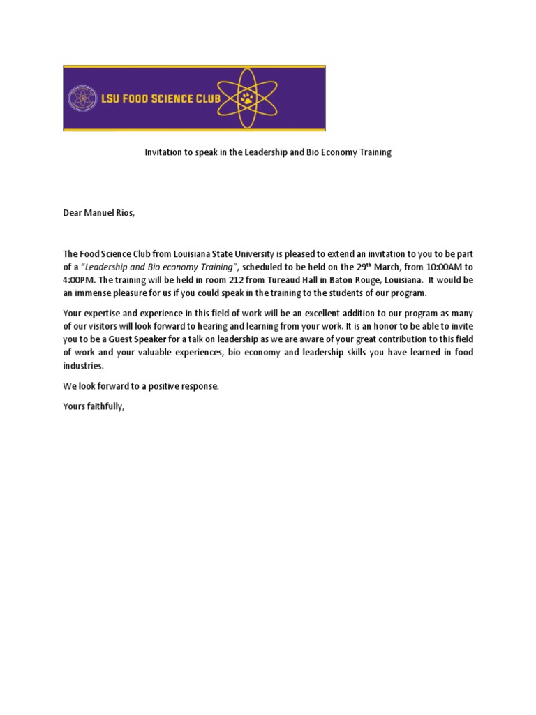 Invitation To Speak in The Leadership and Bio Economy Training | PDF ...
