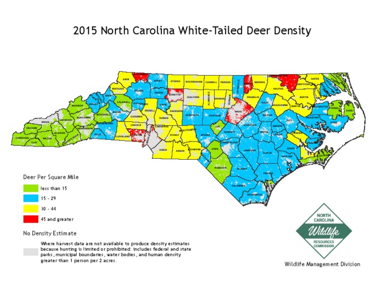 2015 North Carolina WhiteTailed Deer Density Deer Per Square Mile