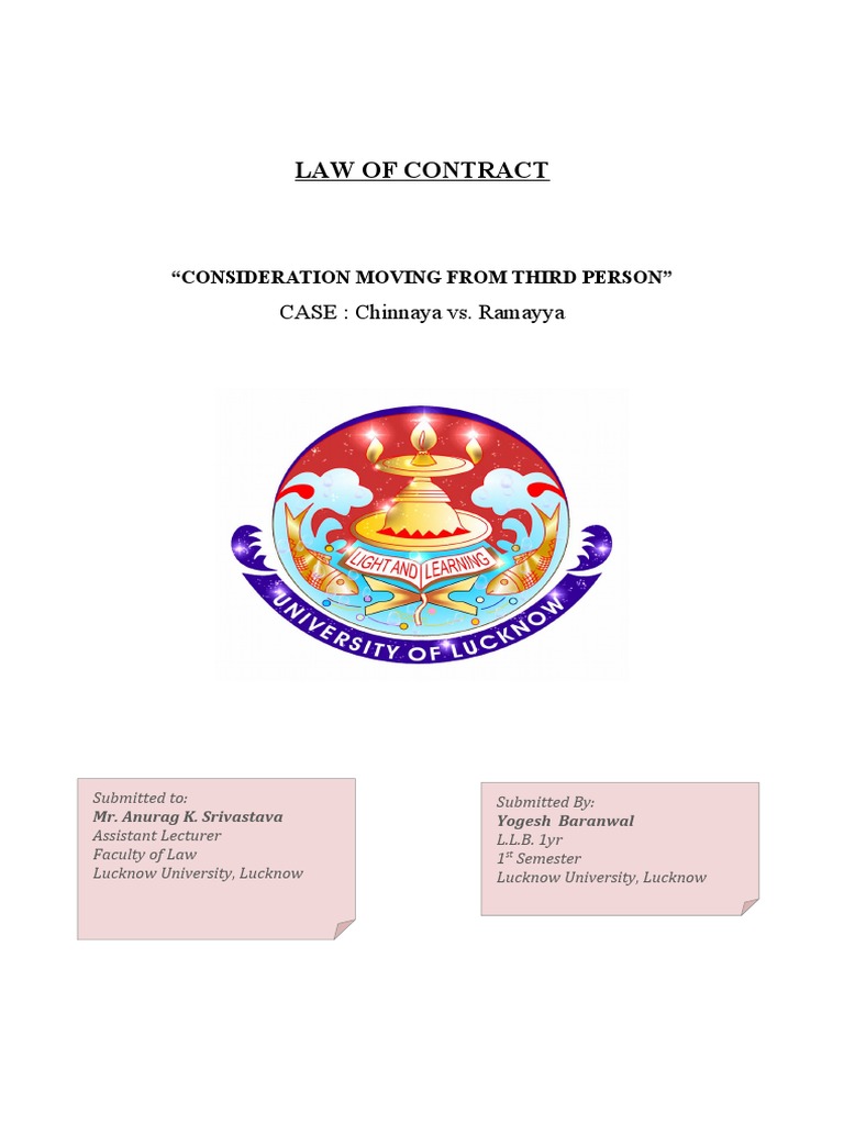 Law of Contract: CASE: Chinnaya vs. Ramayya | PDF | Consideration | Justice