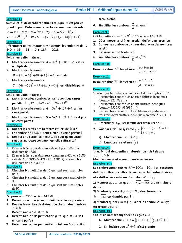 Montrer Que Si Un Entier Est Multiple De 15 Arithmetique Dans in Exercices Non Corriges 12 | PDF | Entier naturel |  Arithmétique
