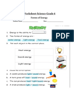 Worksheet-Science-Grade 6: Forms of Energy