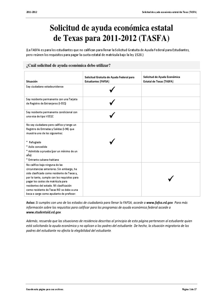 TASFA Spanish Solicitud de Ayuda Económica Estatal PDF