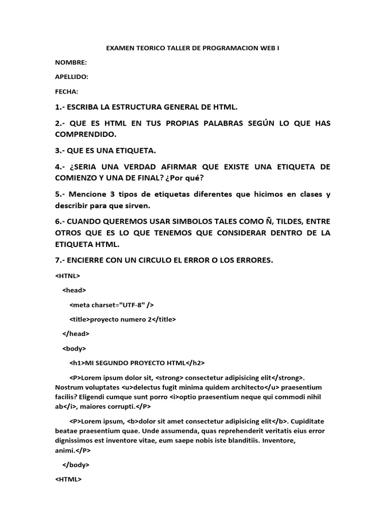 Examen Teórico de HTML Básico | PDF | Crecimiento personal y ...