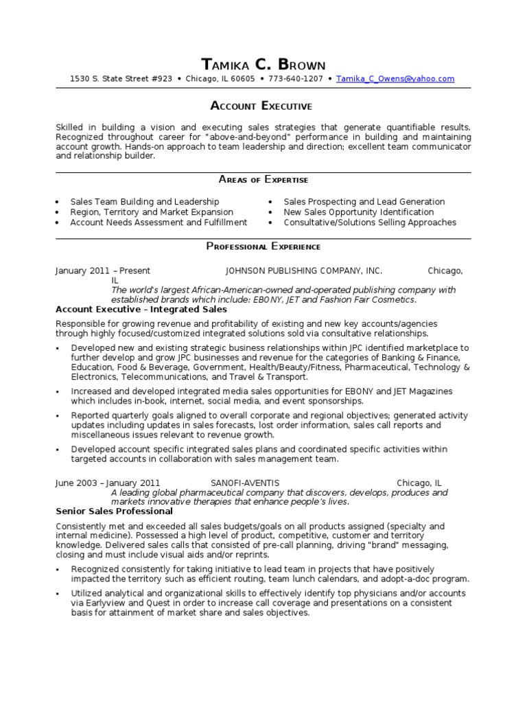 Resume Chicago Account Executive Tamika Brown | PDF | Sales | Innovation