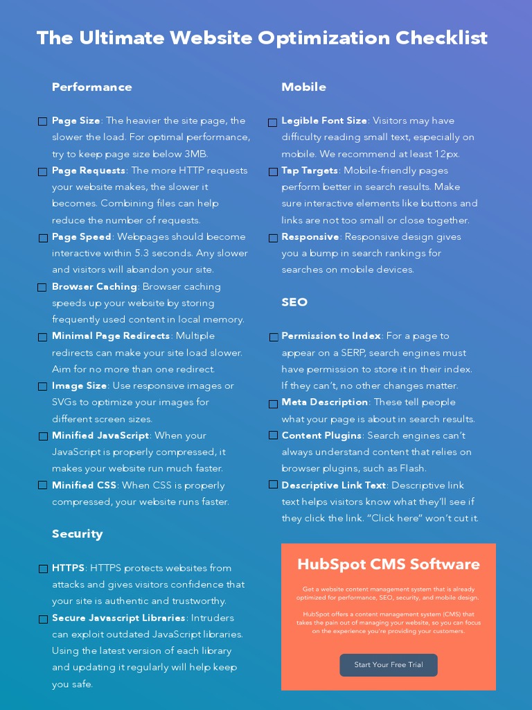 Website Optimization Checklist | PDF | Business | Technology & Engineering