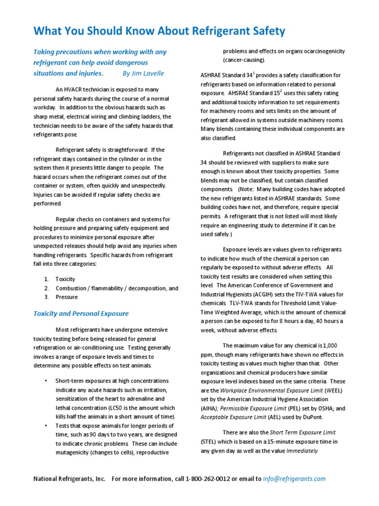 Refrigerant Safety PDF Toxicity Oxygen