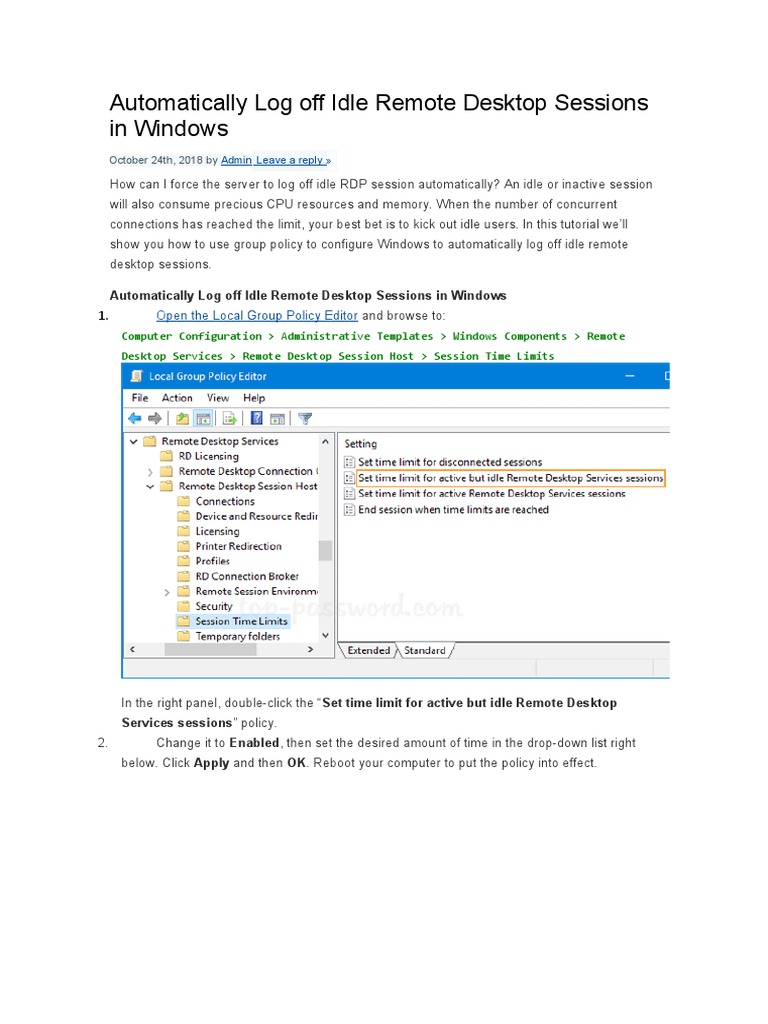 Automatically Log Off Idle Remote Desktop Sessions in Windows PDF