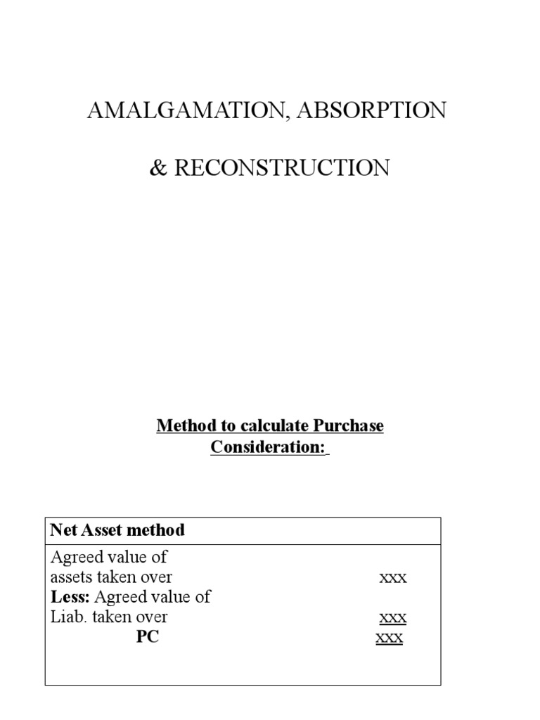 Amalgamation Purchase Consideration Methods | PDF | Debits And Credits ...