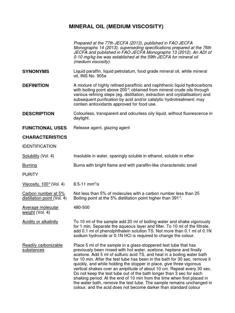 JECFA Mineral Oil Monograph 2013 PDF Solubility Liquids