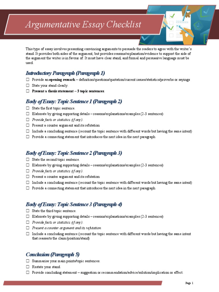Argumentative Essay-Checklist - No Editing | PDF | Essays | Argument