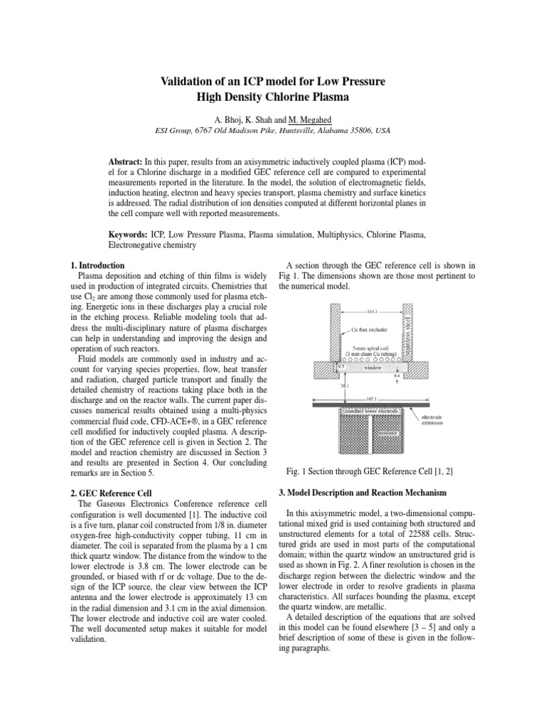 Validation of An ICP Model For Low Pressure High Density Chlorine