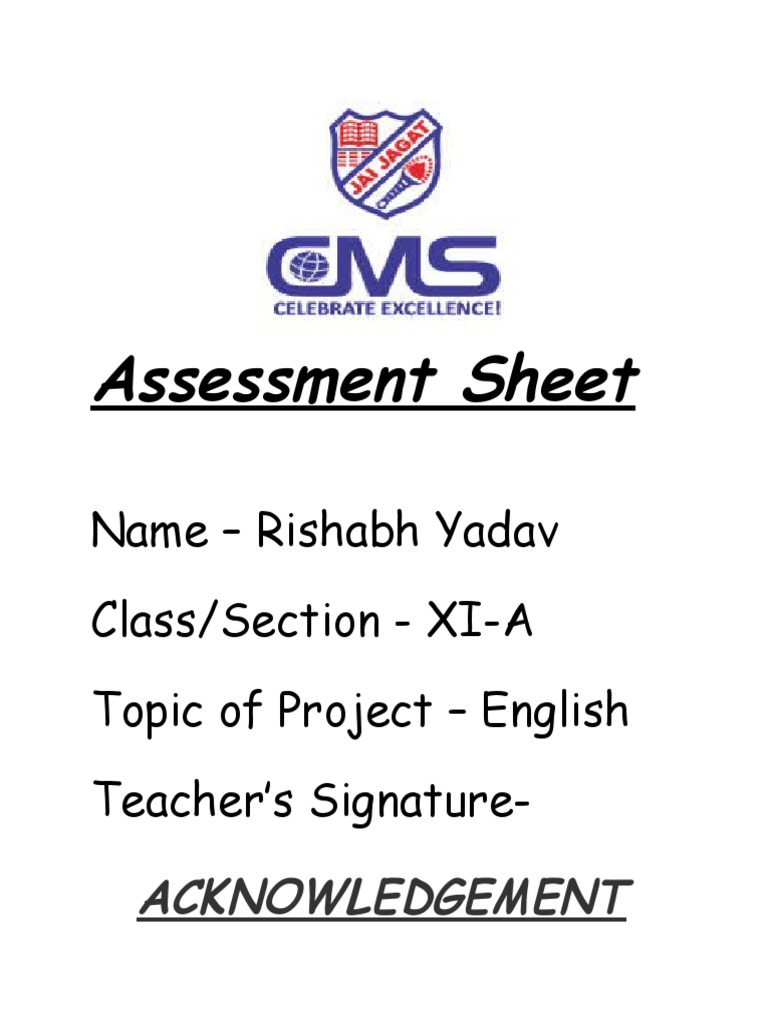 Rishabh Yadav English Project XI-A | PDF | Poetry