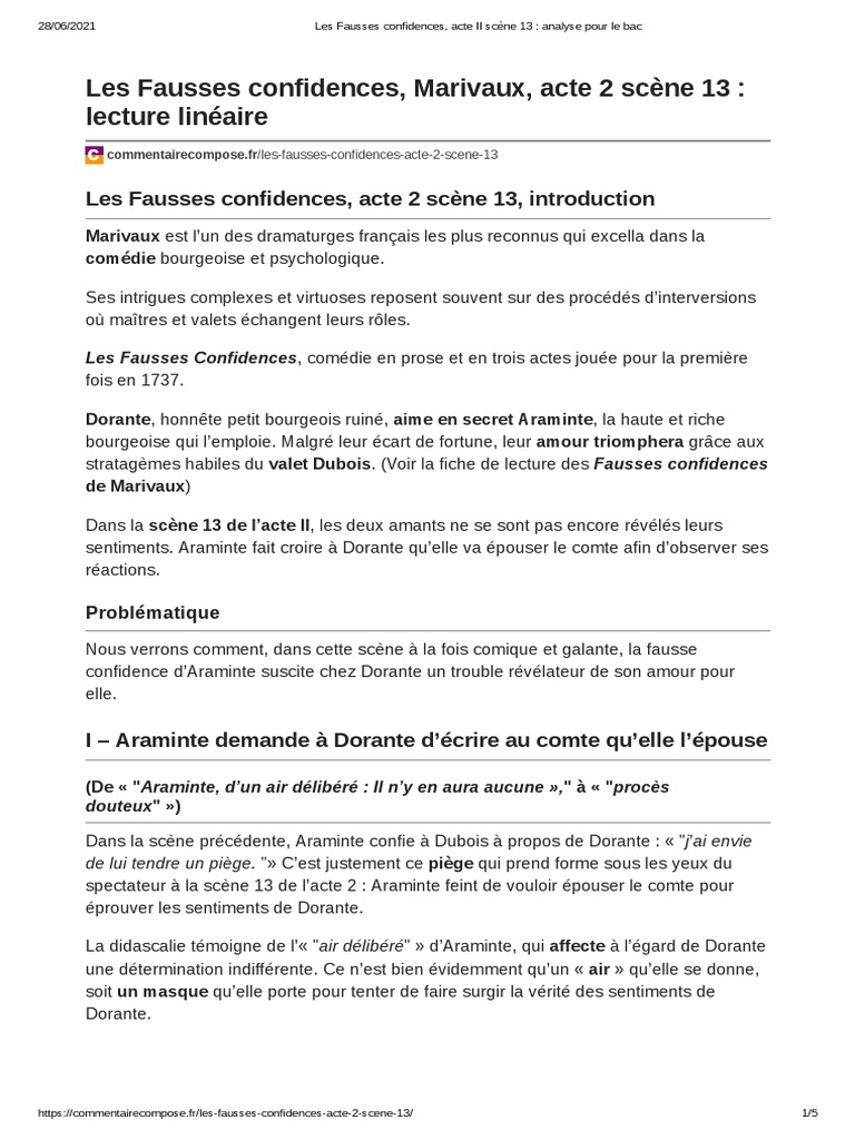 Analyse Linéaire Les Fausses Confidences Acte 2 Scène 13
