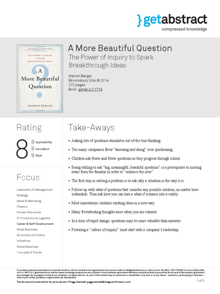 A More Beautiful Question: Take-Aways | PDF | Creativity | Brainstorming