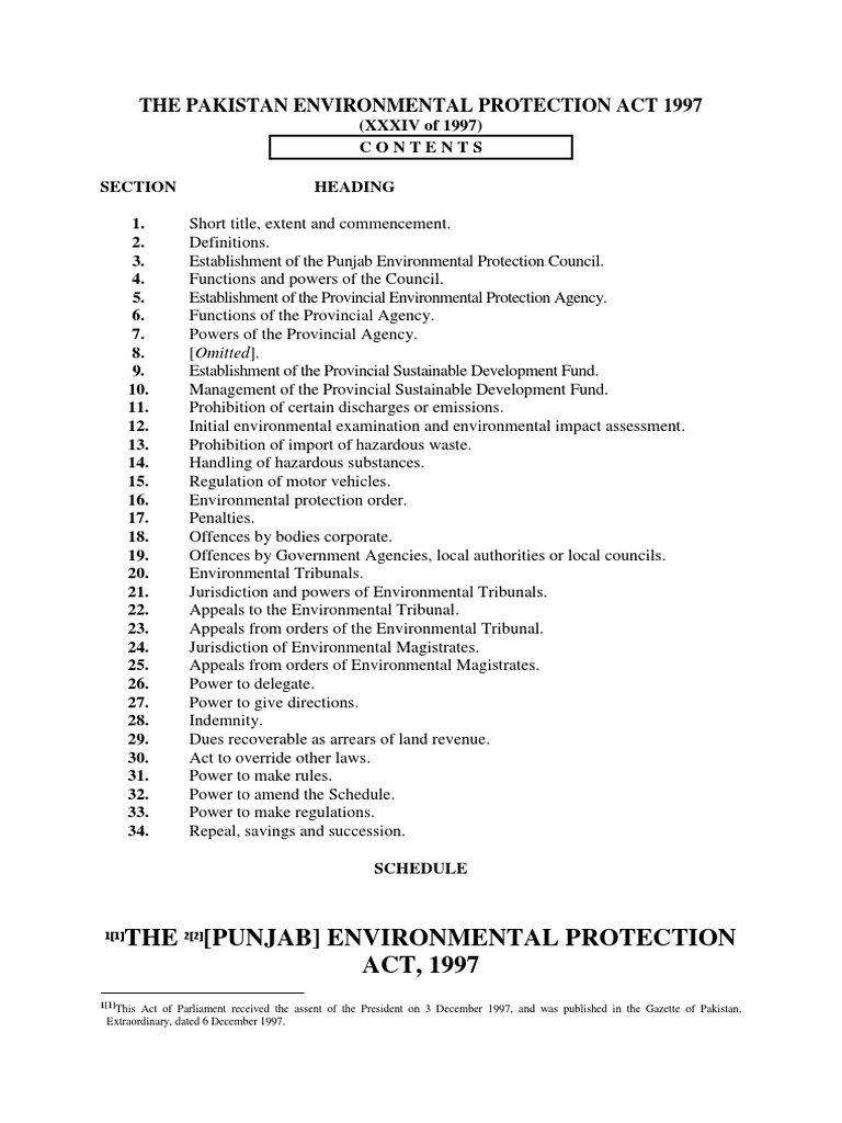 The Pakistan Environmental Protection Act 1997 PDF Waste Pollution
