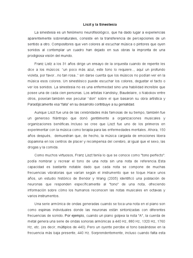 Liszt y La Sinestesia | PDF | Franz Liszt