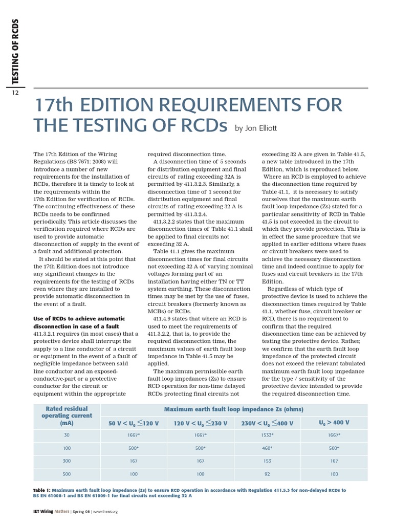 Verification of RCDs in the 17th Edition of the Wiring Regulations