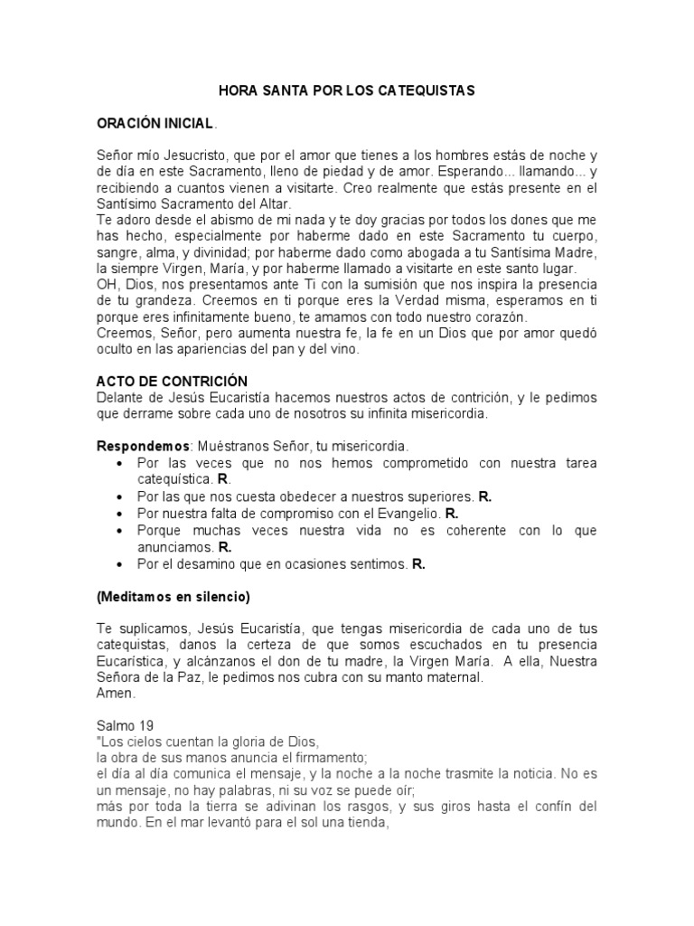 Hora Santa para Catequistas | PDF | eucaristía | María, madre de Jesús
