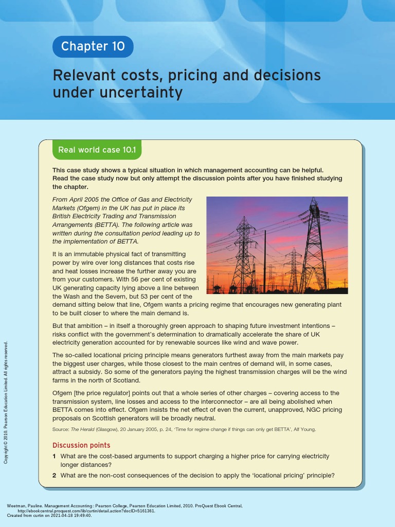 Relevant Costs, Pricing and Decisions Under Uncertainty Real World Case 10.1 PDF Profit