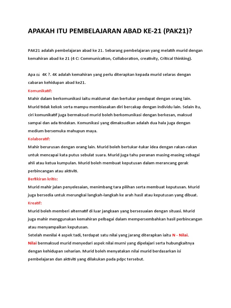 Memahami PAK21 dalam Pembelajaran Abad Ke-21 | PDF