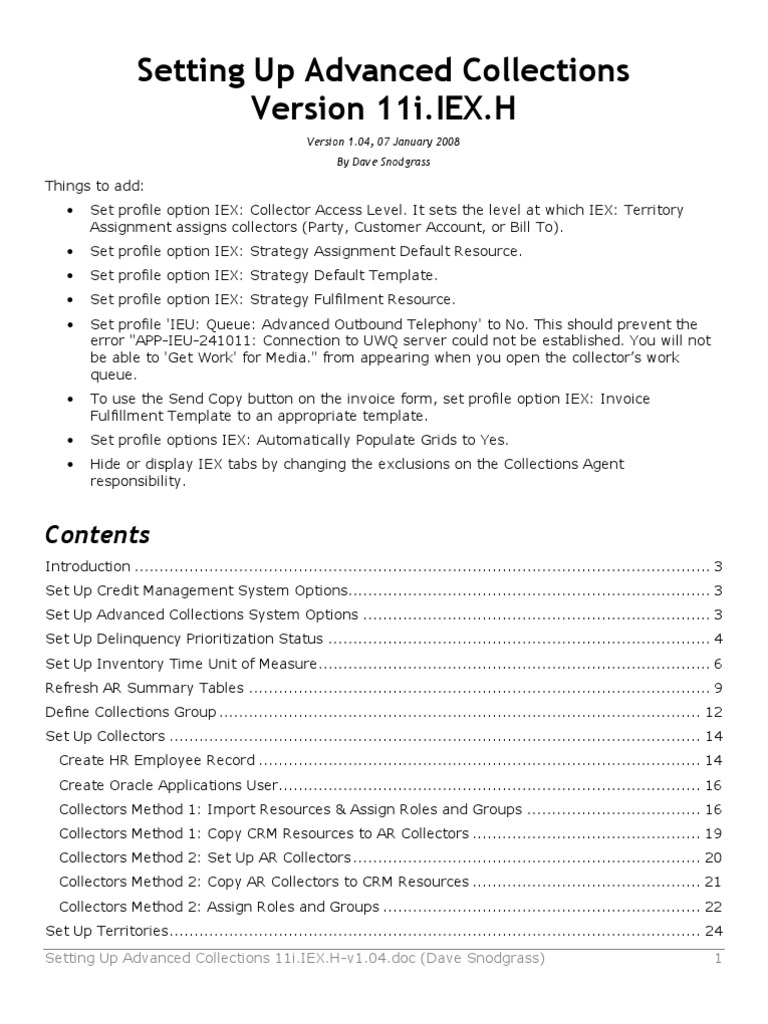 Setting Up Advanced Collections 11i.iex.H-V1.04 | PDF | Customer ...