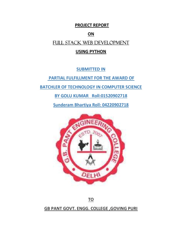 Project Report ON Full Stack Web Development Using Python | PDF | Html ...