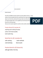 Word Pairs for /θ/. (voiceless th) : with nothing both methods ninth birthday third month