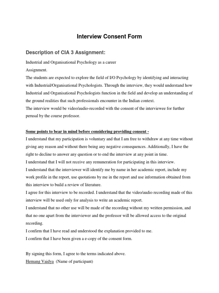 Video Interview Consent Form | PDF | Career & Growth