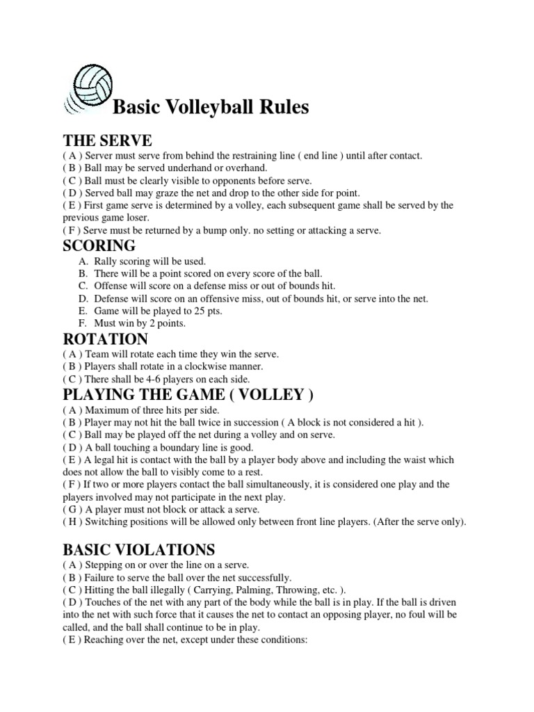 Basic Volleyball Rules The Serve PDF Volleyball Team Sports