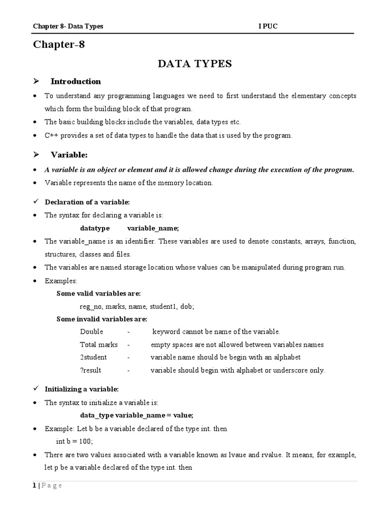 An Overview of Fundamental and Derived Data Types in C++ | PDF ...