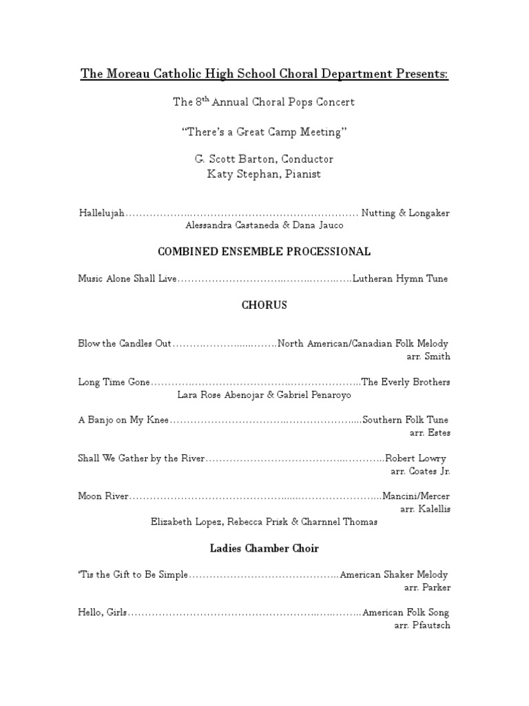 Choir Pops 2016 Program Order | PDF | Vocal Music | Performing Arts
