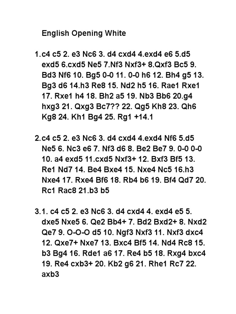 English Opening White | PDF | Chess | Chess Theory