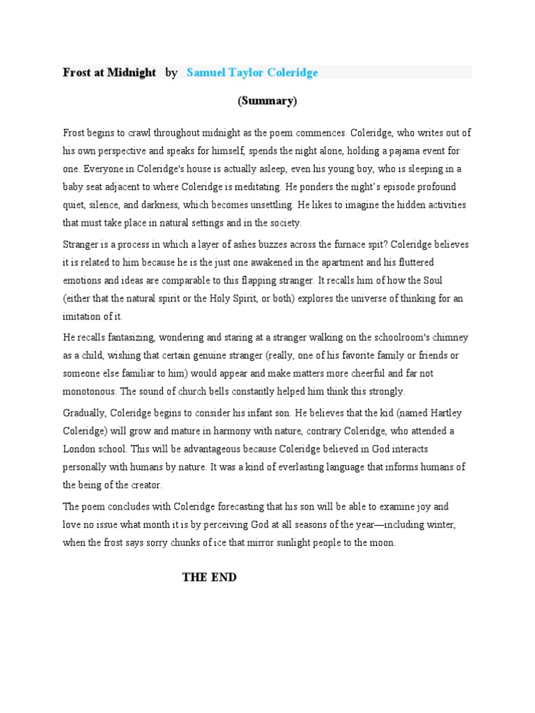 Frost at Midnight by (Summary) Samuel Taylor Coleridge PDF