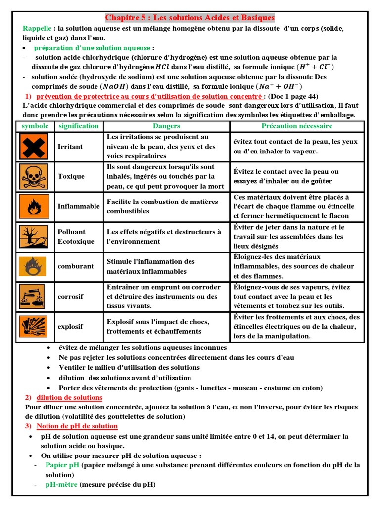 Cours 5 Les Solutions Acides Et Basiques | PDF | Ph | Hydroxyde de sodium