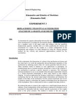 Experiment 3: 300035 - Kinematics and Kinetics of Machines (Kinematics Half)