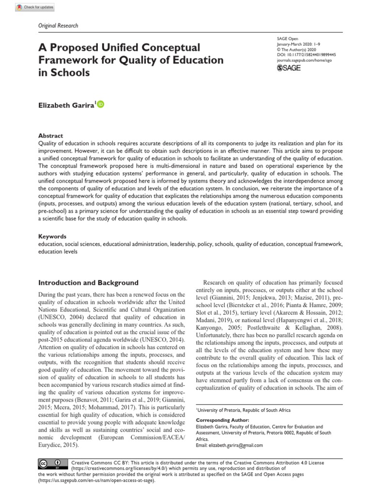 A Proposed Unified Conceptual Framework For Quality of Education in ...