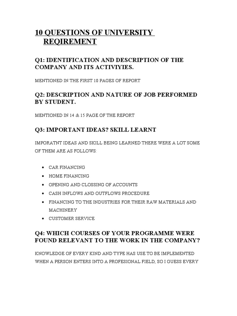 10 Questions of University Reqirement: Q1: Identification and ...