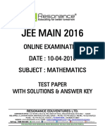 JEE Main 2016 Mathematics Exam Solutions