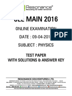 Jee Main 2016 Online CBT Solution PHYSICS 09-04-2016