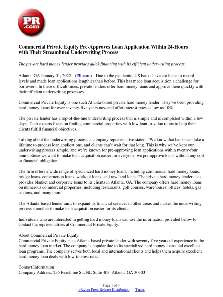 Commercial Private Equity PreApproves Loan Application Within 24Hours