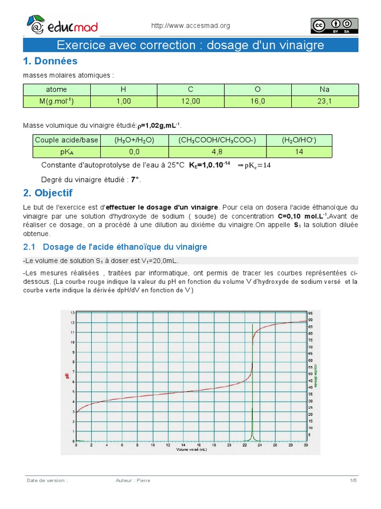 Exercice Corrigé Sur Dosage PDF Acide Acide acétique — free download