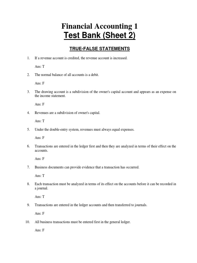 Test Bank Sheet 2 - Financial Acc.1 | PDF | Debits And Credits 