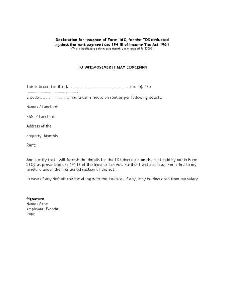 Declaration Issuance of Form 16C | PDF