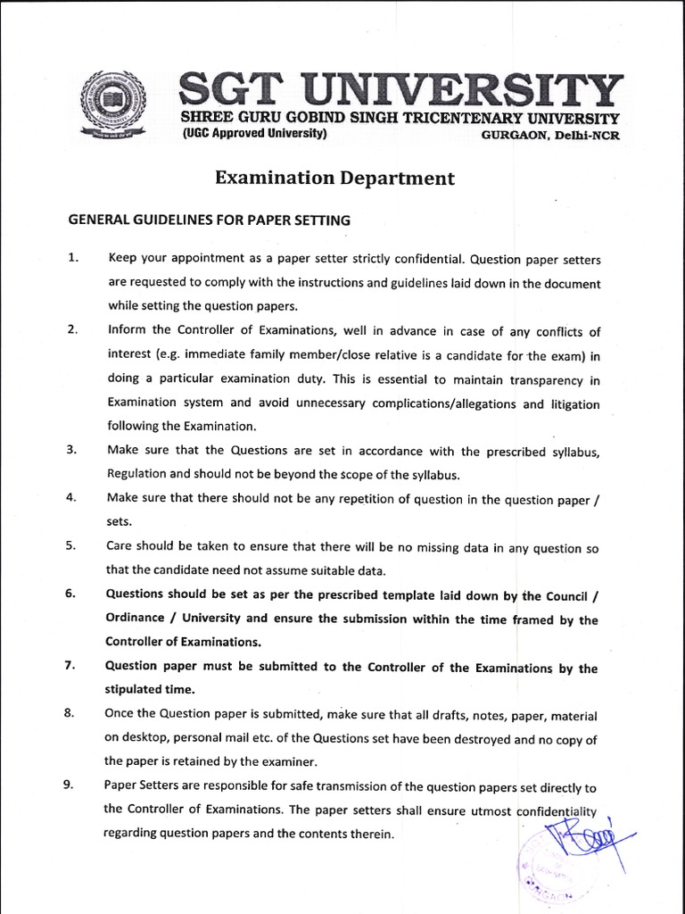 General Guidelines For Paper Setters & Evaluators PDF