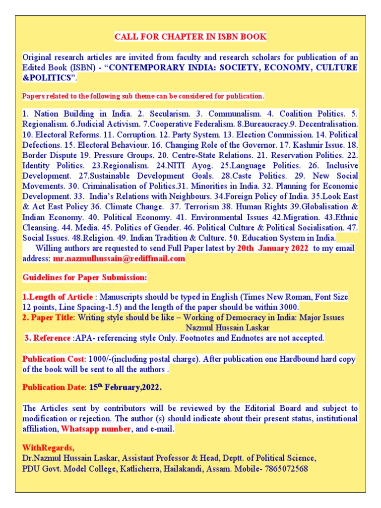 Call for Research on India Studies | PDF | Books | Policy