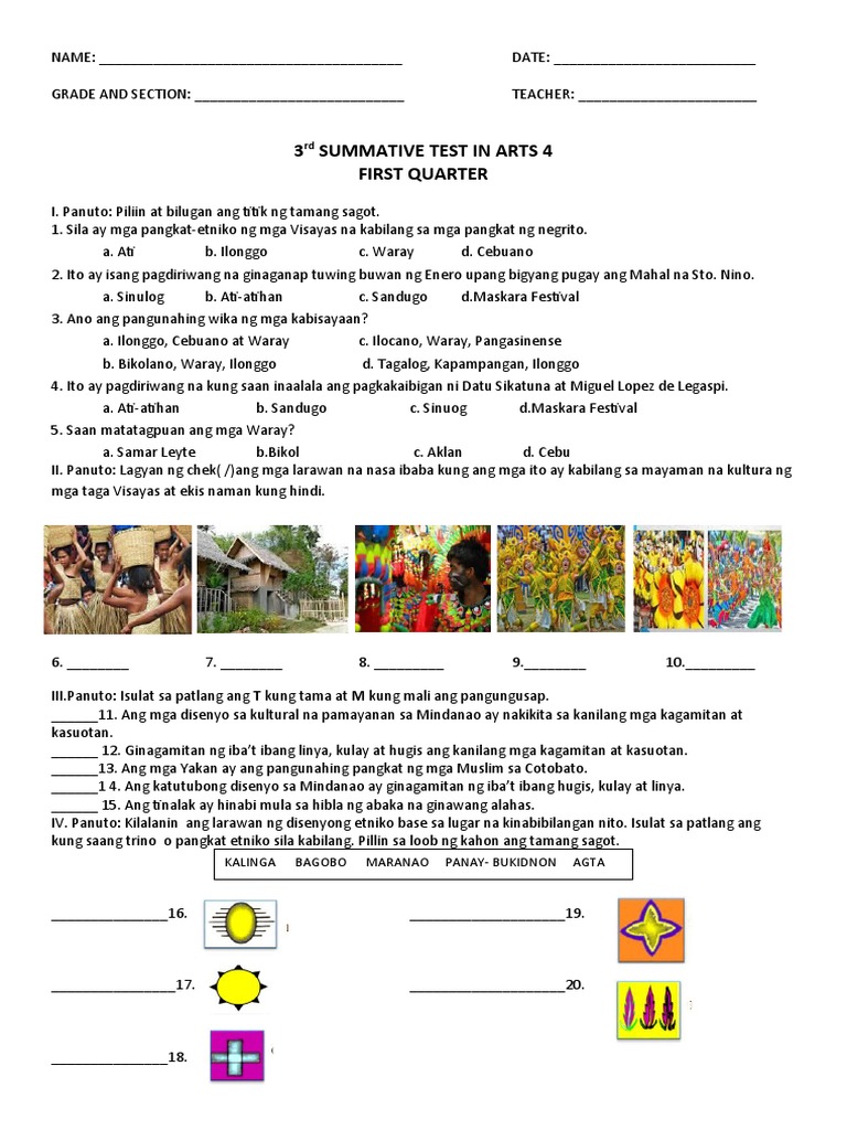 3rd & 4th SUMMATIVE TEST IN ARTS | PDF