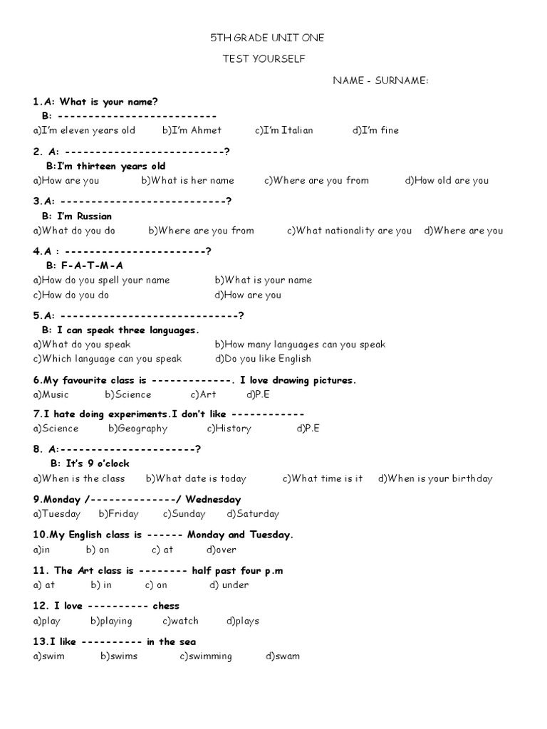 5TH Grade Unit One Test | PDF | Science